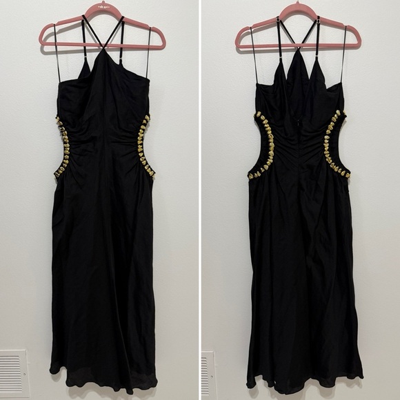Cult Gaia Black Silvia Gold Embellished Faille Cut-Out Midi-Dress - 10 - Picture 3 of 7